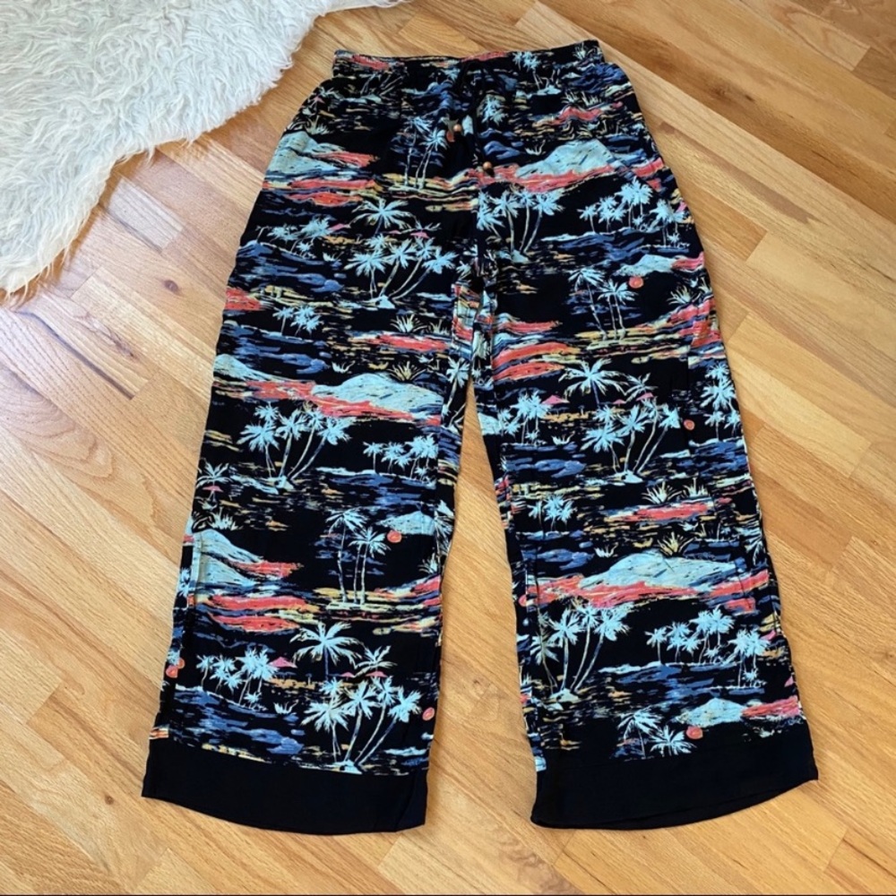 Free People Black Multicolor Wide-Leg Pants Lounge - Picture 4 of 10